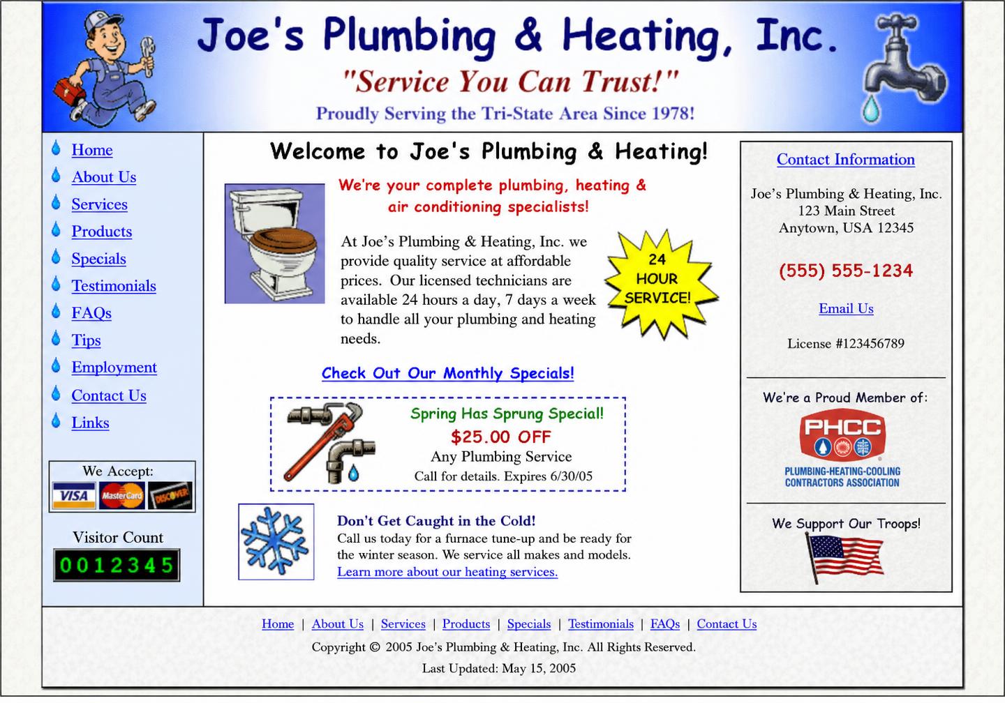 Veraltete Website eines Handwerksbetriebs